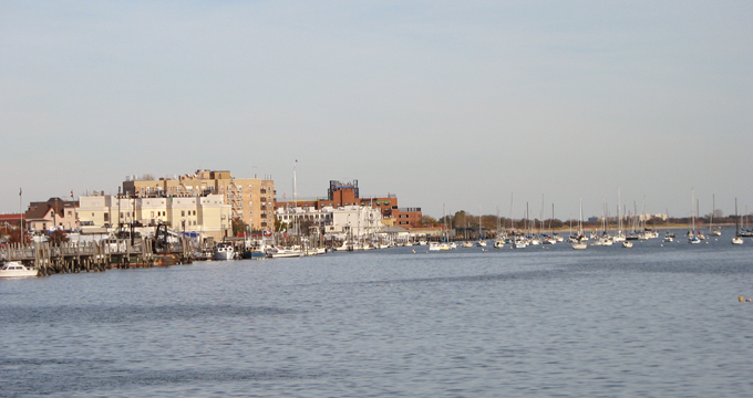 Sheepshead Bay, Brooklyn - looking toward the northeast. Sheepshead Bay empties into Rockaway Inlet - part of the Atlantic Ocean