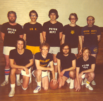 Department of Psychology basketball team - Richard is second from the right, bottom row  (mid-1970s)