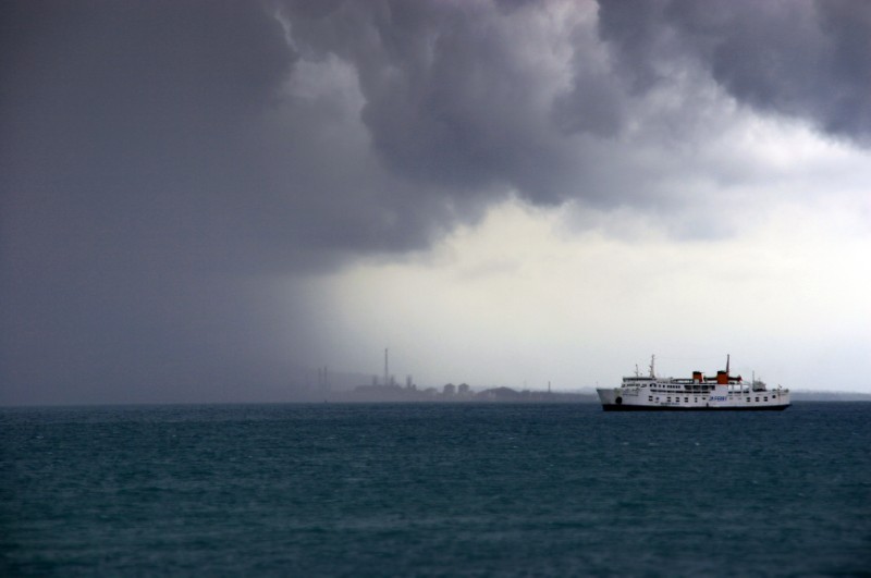 Enter the rainstorm - Sunda Strait Ferry