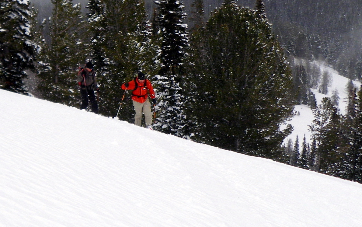 Sara and Andy heading up to skiiers summit