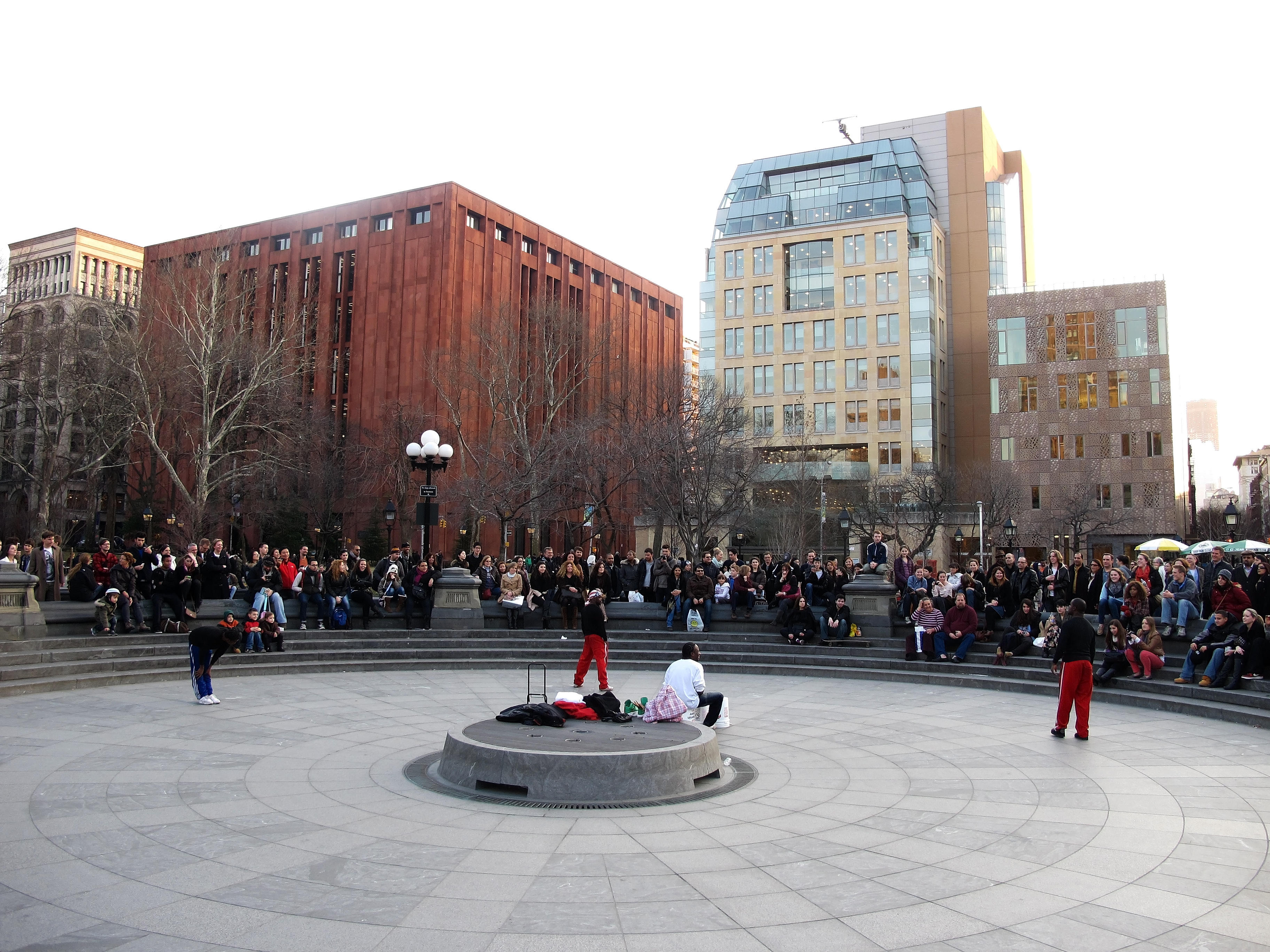 Fountain Acrobat Show with NYU Library, Student Affairs & Spiritual Center Skyline