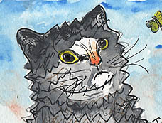 ACEO FITZ The cat in watercoloue pen and ink