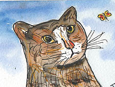 ACEO Bobby The Cat Watercolour pen and ink