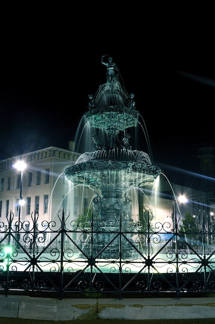 Court Square Fountain After Dark
