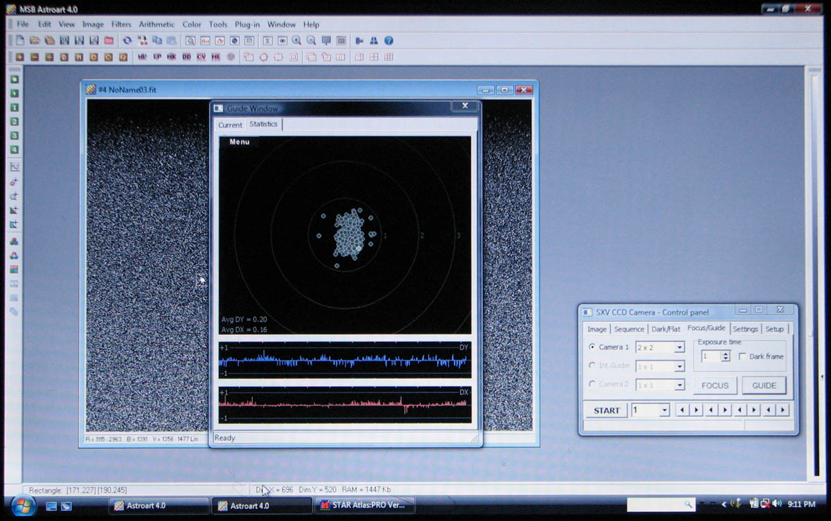 Astroart autoguide screen