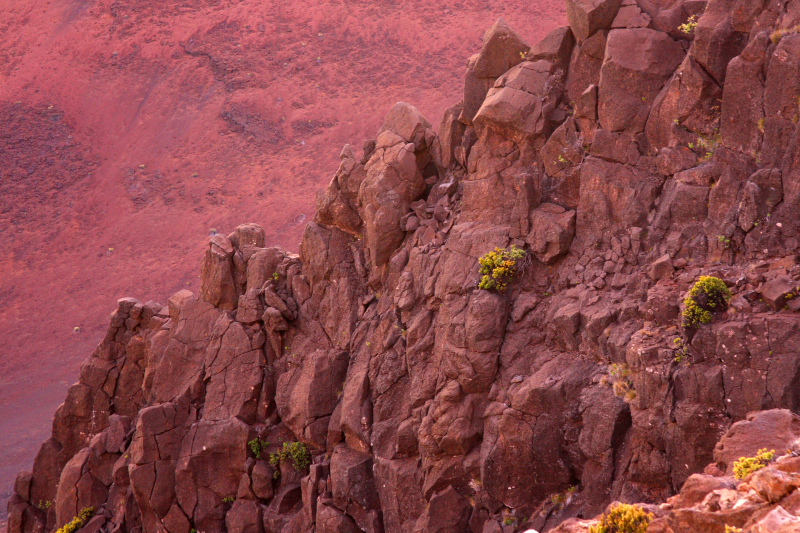 The steep cliffs burn in the sunrise, Haleakala National Park, Maui, Hawaii, USA