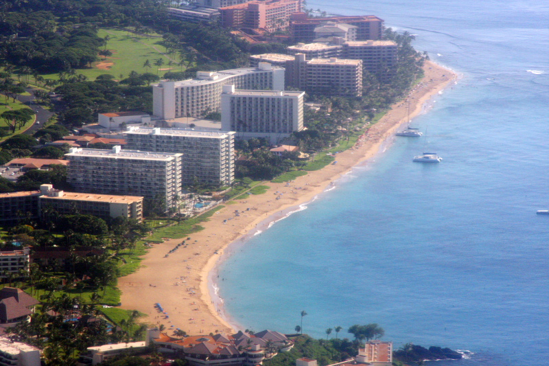 Kaanapali beach from the air, Maui, Hawaii, USA