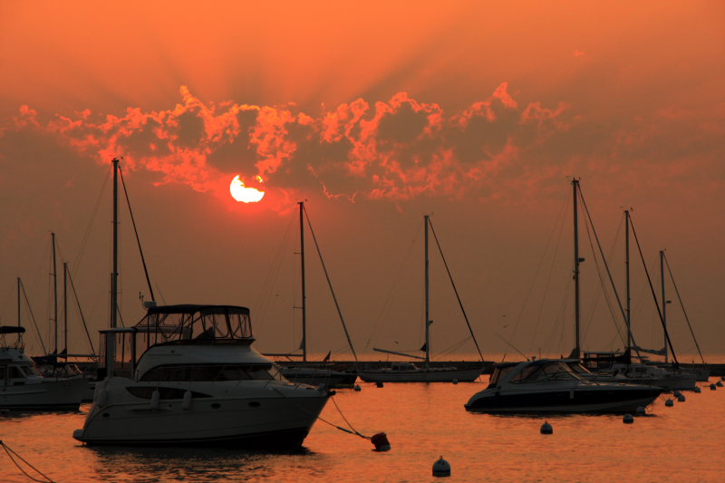 Sunrise, Lake Michigan, from Monroe Harbor, Chicago