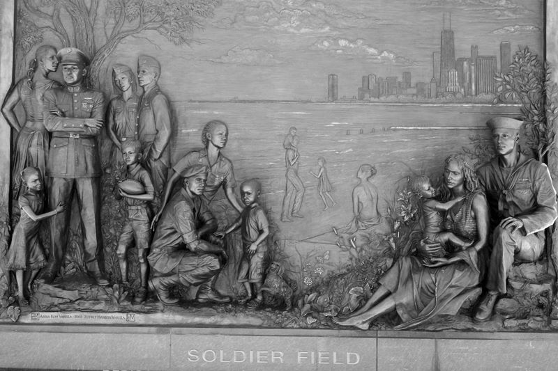 Soldier Field Monument, Chicago Sports, Black and White