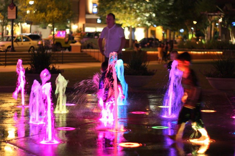 Kids in the fountain in The Woodlands