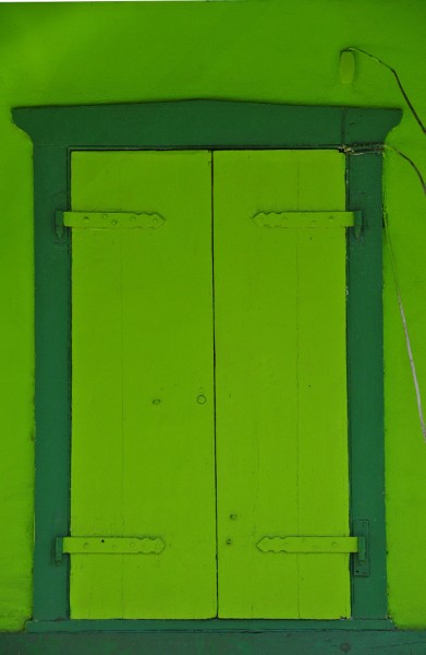19 3955 Green-shuttered window