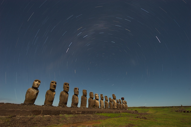 Moonlit star trace - Tongariki Ahu, Easter Island