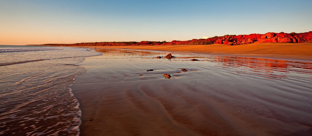 James Price Point waves on the beach at sunset