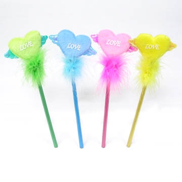 BBT-F005 Glitter Pencil with the Fluffy Heart Topper