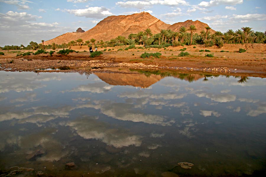 Beautiful evening at small river Draa