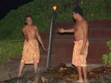 Announcer: Ancient Hawaiian Ritual to determine who will toss the first stone(guys do rock-paper-scissors)