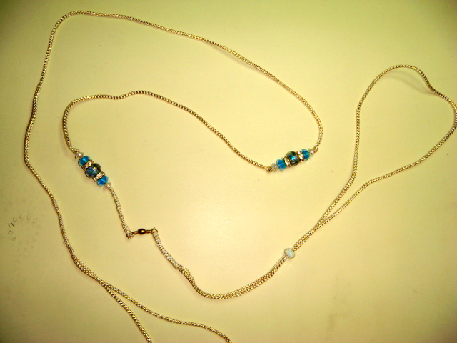 Lead 6 Gold Cord with Blue beads