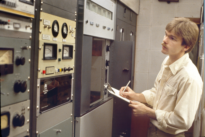 Brian Edwards Taking Transmitter Readings - 1982