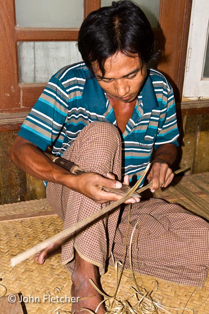 Slicing Bamboo Into Strips to Make a Cup