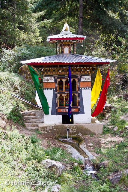 Roadside Shrine with Water-Driven Prayer Wheel