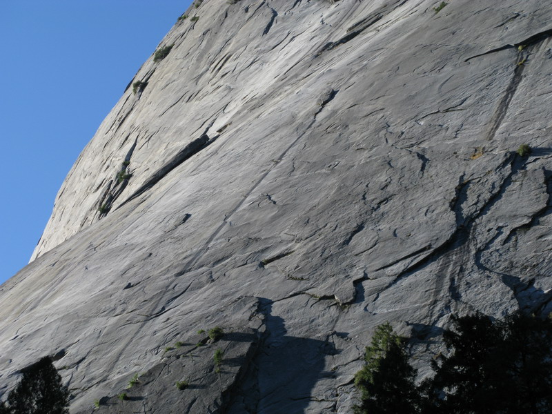 Goodrich Pinnacle on the skyline and Coonyard Pinnacle above Monday Morning slab, the big slab at the bottom