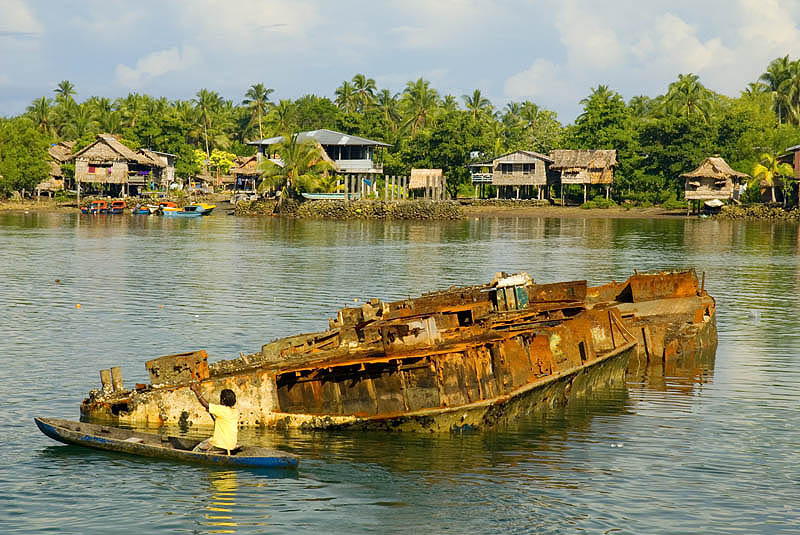 Rusting landing craft (?) in Auki harbour