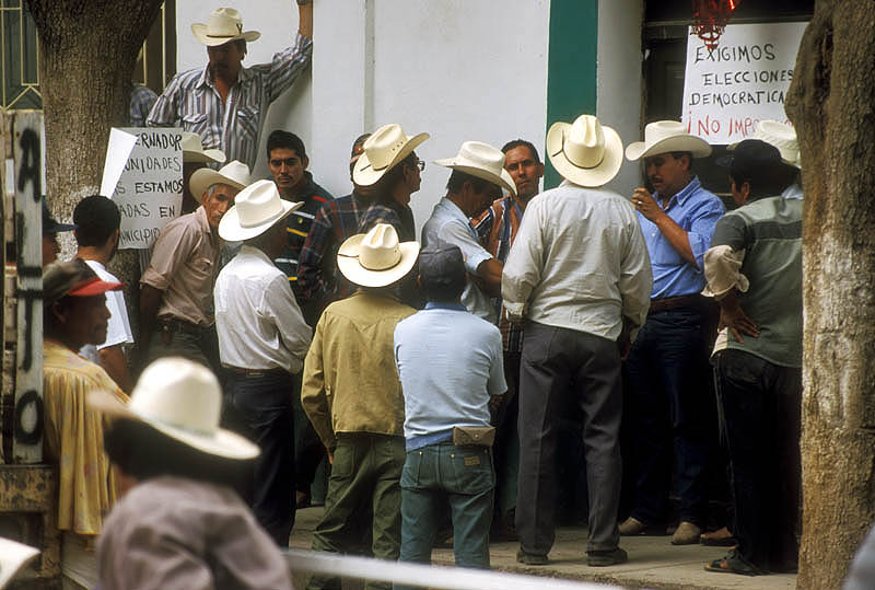 Protestors blockade the town hall at Batopilas