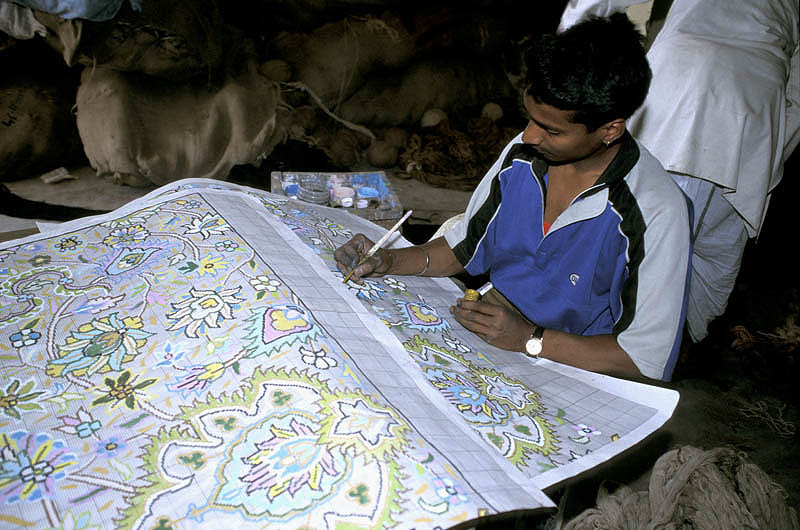 Boy carpet weaver in Agra