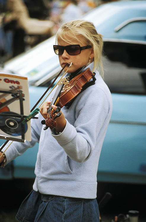 Young busker at Evandale Farmers Market