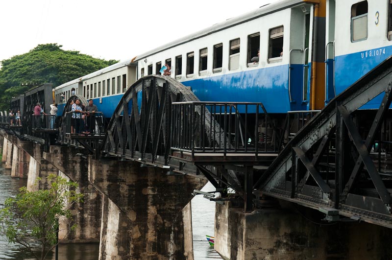 Crossing the famous 'Bridge on the River Kwai'