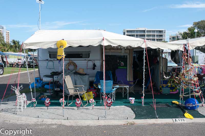 Christmas trimmings at Cotton Tree caravan park