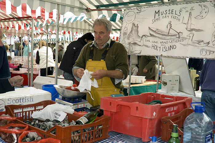 Shopping at the weekly market in Kelso, Scotland