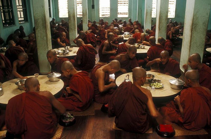 Monks dining at Kha Khat Wain Kyaung monastery in Bago (Pegu)