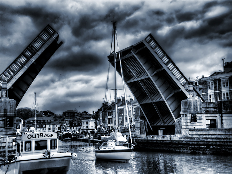 Bridge Lifting at Weymouth Harbour in Mono Tone
