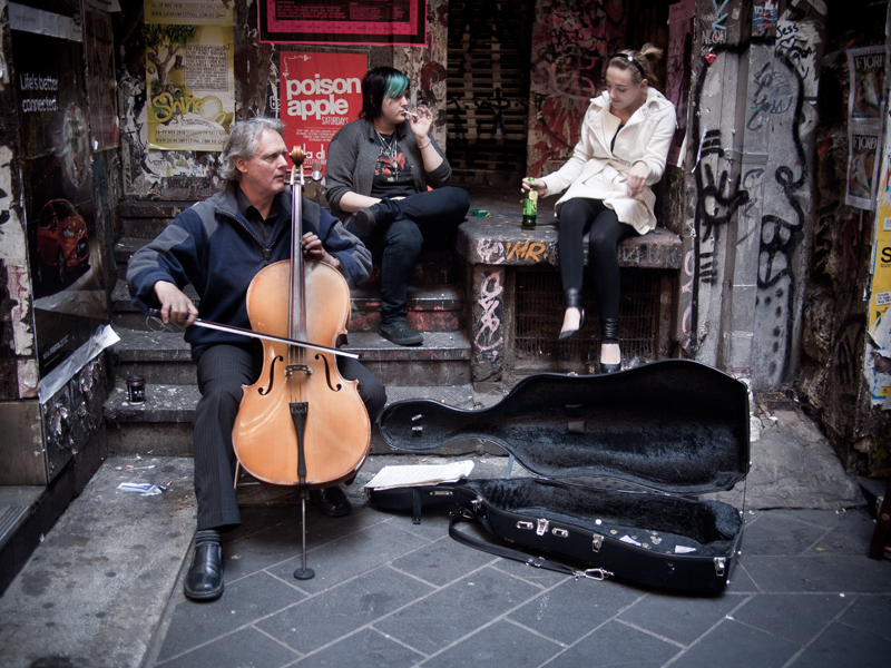 Cellist and audience