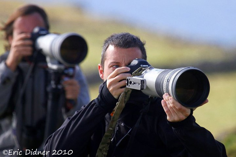 Azores (Corvo) - Legrand (front) and myself shooting an American Golden Plover photo - Non-stop photos at pbase.com