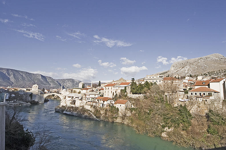 mostar, river and bridge