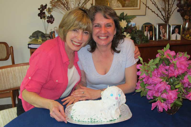 Ginny and Pat wiith a lamb cake