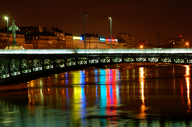 Lyon Rhone river at night 3