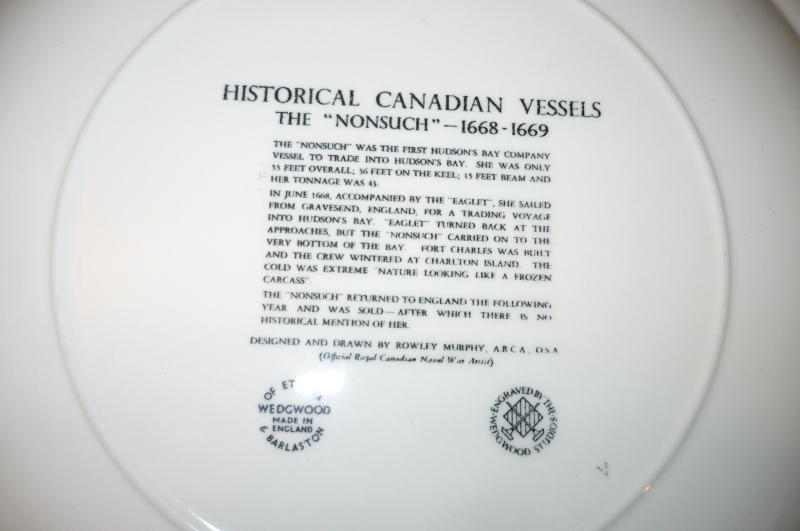 reverse of NONSUCH sail boat Wedgewood plate - 1956