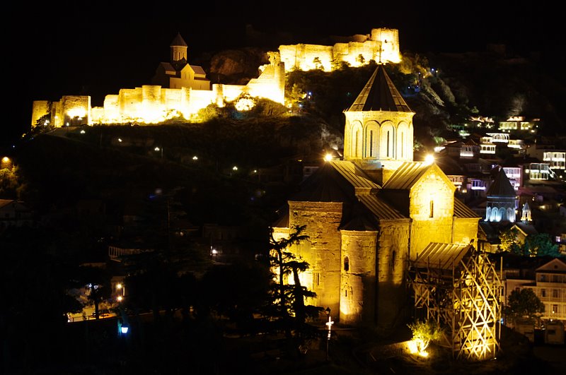 Tbilisi at night - Metekhi church and Narikala citadel