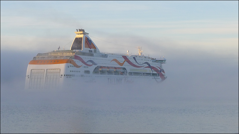 Cruise ship in fog