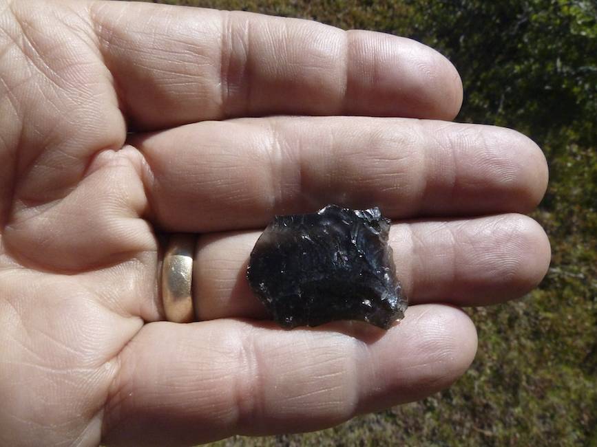 Obsidian flake left by Native Americans a long time ago.