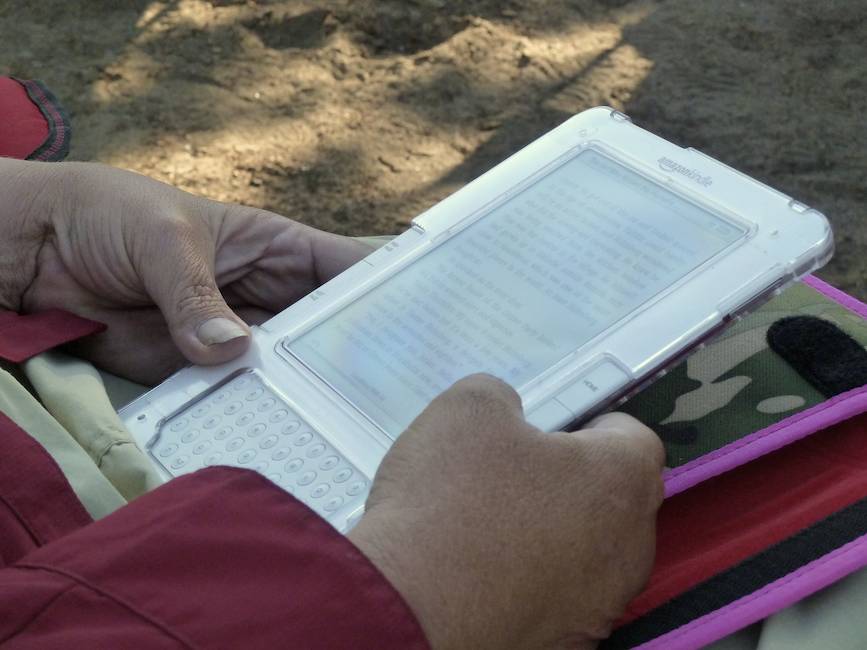 Karen with a Kindle.