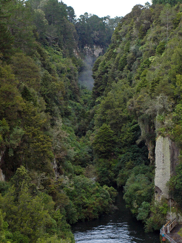 Spray rising from the narrow gorge
