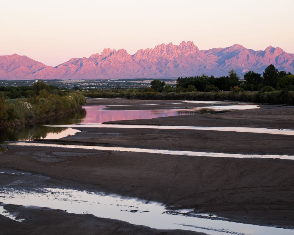 Organ Mountains from bridge over Rio Grande along Shalem Colony Rd.