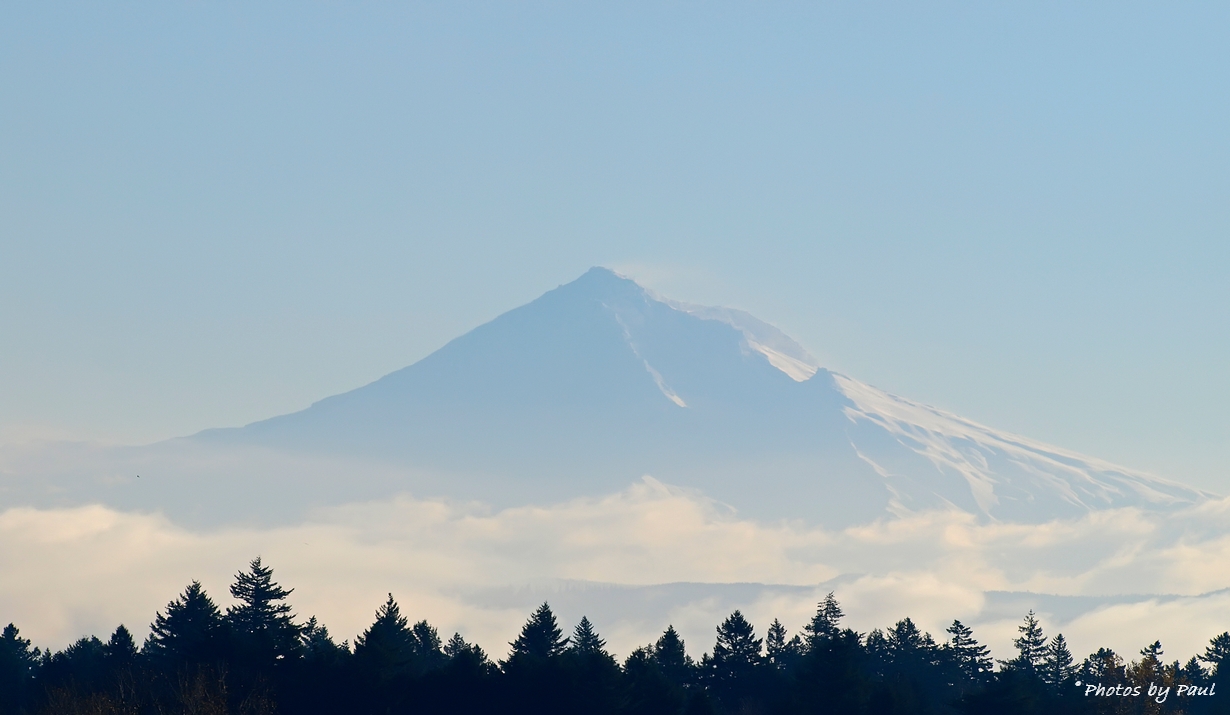 MT. HOOD THRU A CLOUDY MIST.