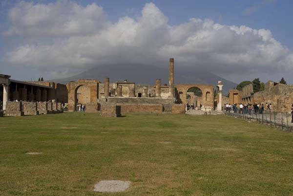 Pompeii  Forum with Mt. Vesuvius in the Clouds