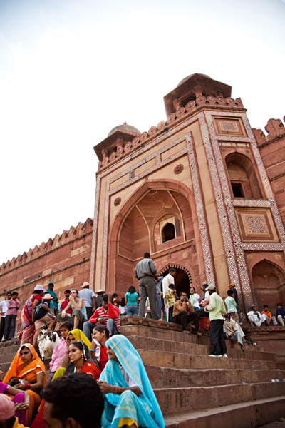 People at Mosque Entrance