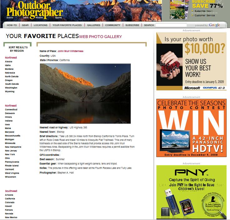 Web Published Outdoor Photography My Favorite Places December, 2008